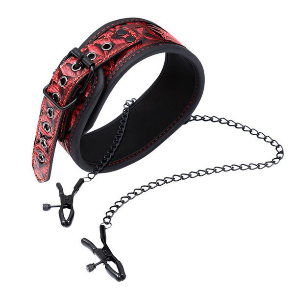 INTOYOU Collar with Nipple Clamps Diamond Vegan Leather - Lovebunny.se