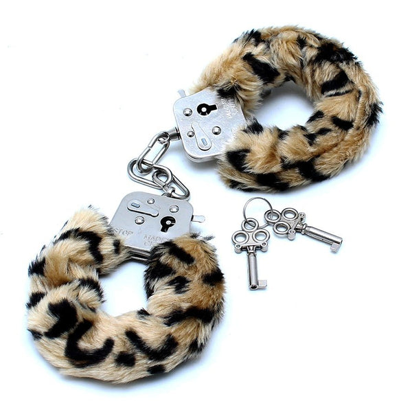Rimba Handcuffs with Leopard Printed Fur - Lovebunny.se