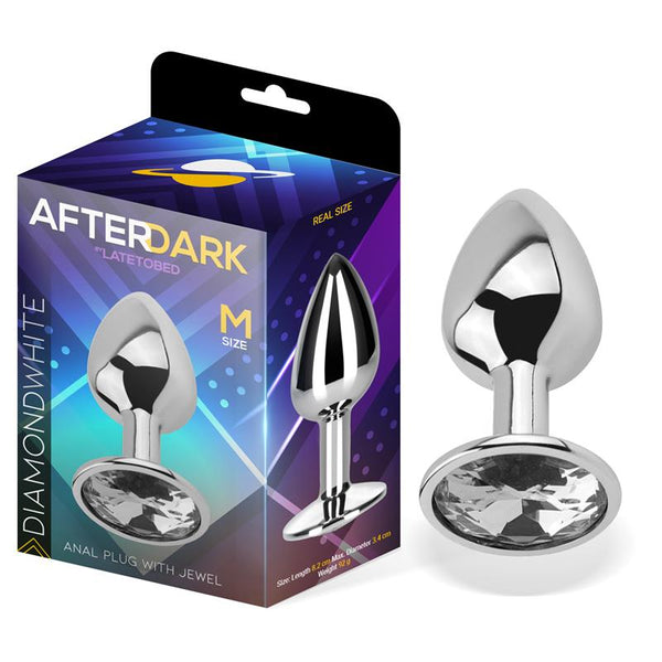 Afterdark Buttplug with Jewel Diamond White Storlek M Aluminium - Lovebunny.se
