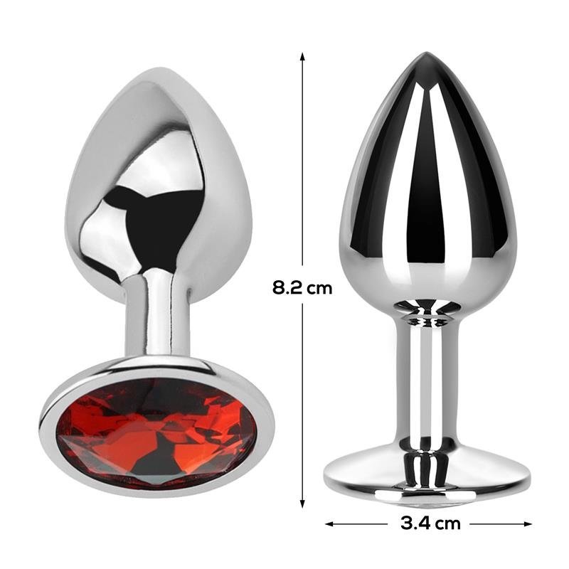 Afterdark Buttplug with Jewel Red Rubby Storlek M Aluminium - Lovebunny.se