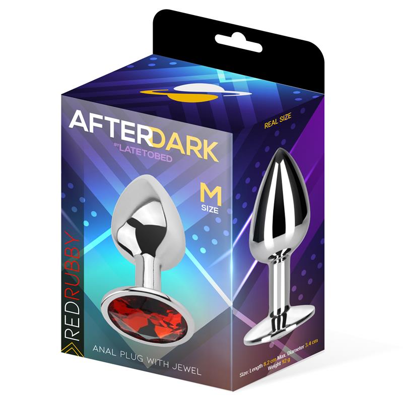Afterdark Buttplug with Jewel Red Rubby Storlek M Aluminium - Lovebunny.se