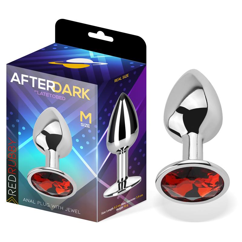 Afterdark Buttplug with Jewel Red Rubby Storlek M Aluminium - Lovebunny.se